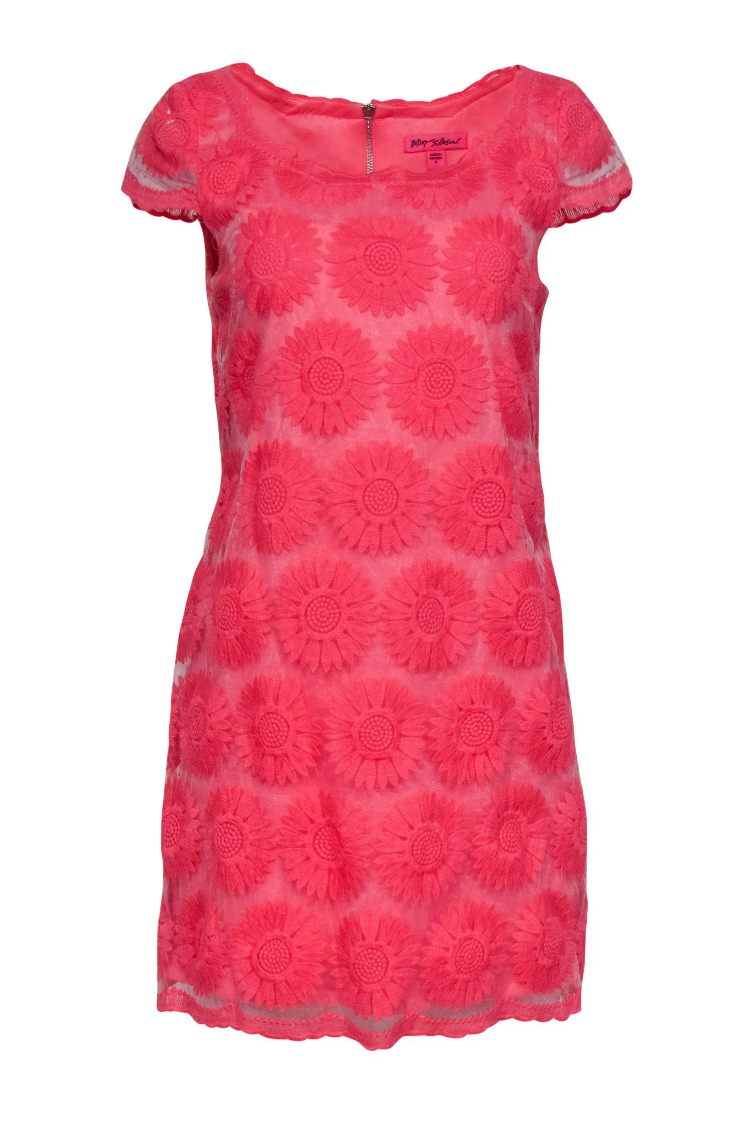 Betsey Johnson - Pink Cap Sleeve Floral Embroidered Shift Dress Sz 6