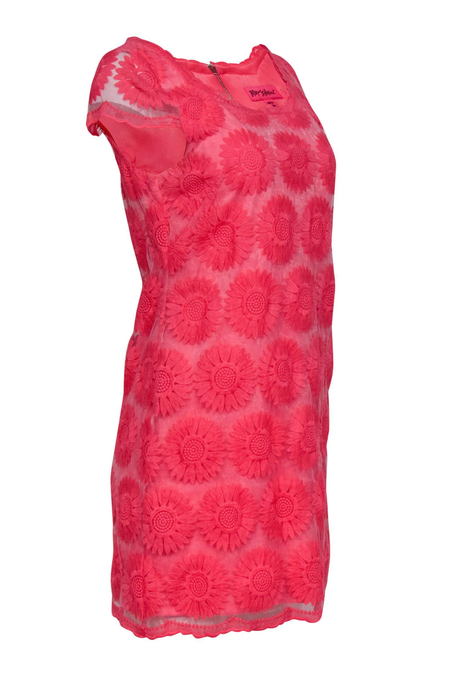 Betsey Johnson - Pink Cap Sleeve Floral Embroidered Shift Dress Sz 6