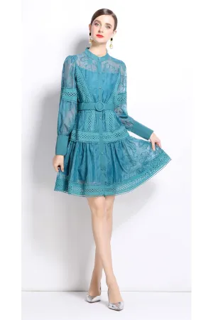 BK-Womens Hollow Lantern Sleeve Mini Dress