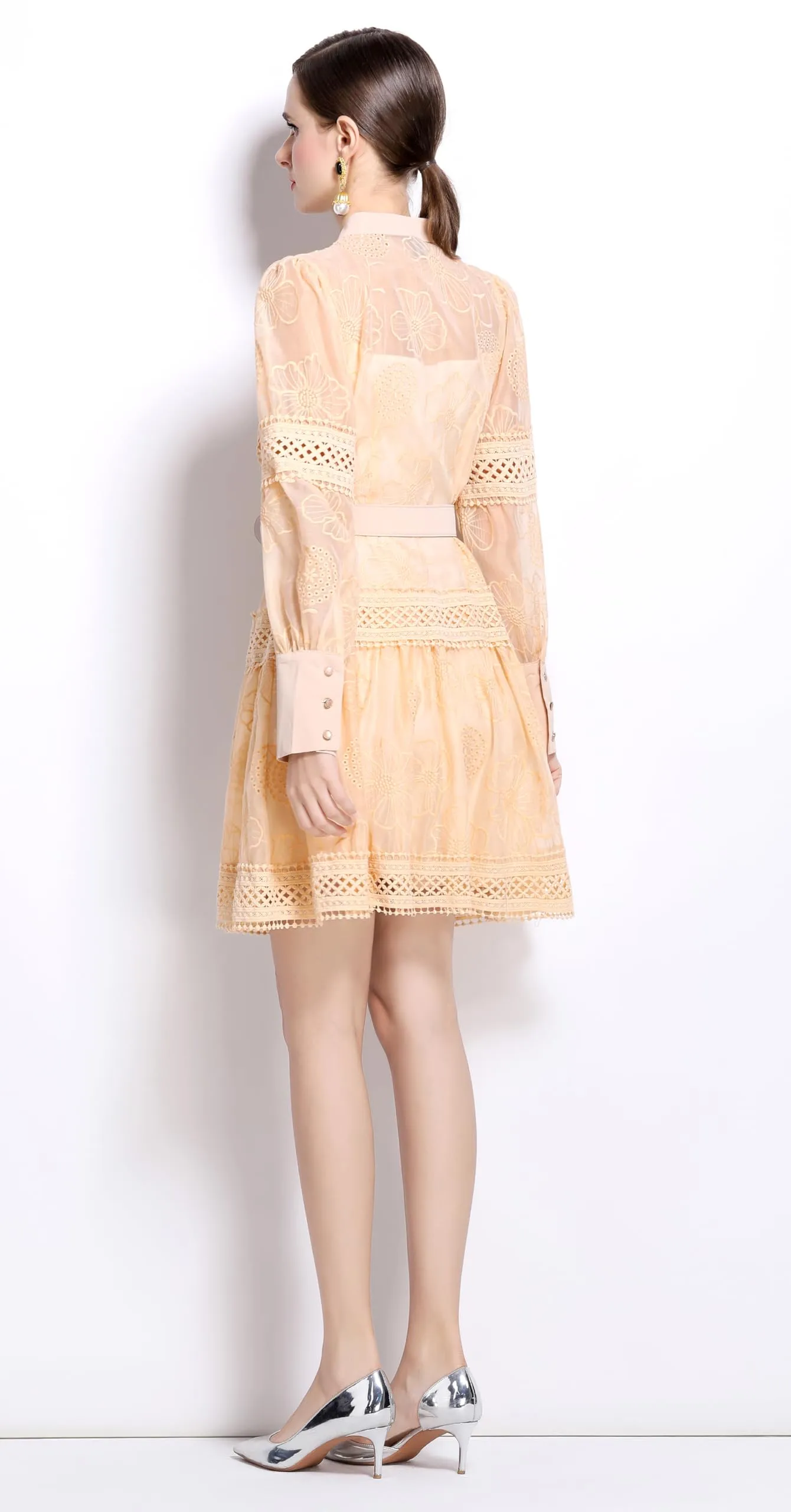 BK-Womens Hollow Lantern Sleeve Mini Dress
