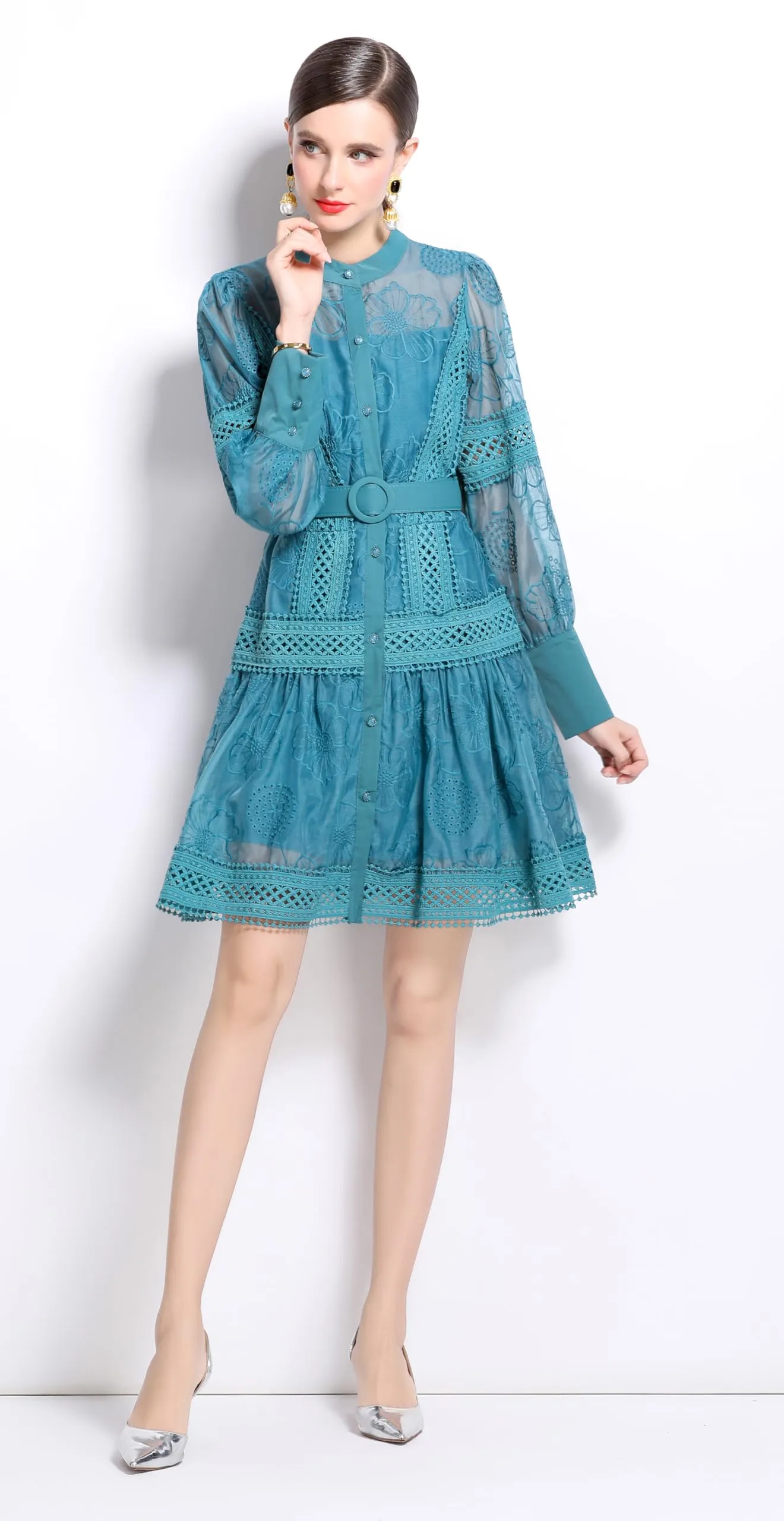 BK-Womens Hollow Lantern Sleeve Mini Dress