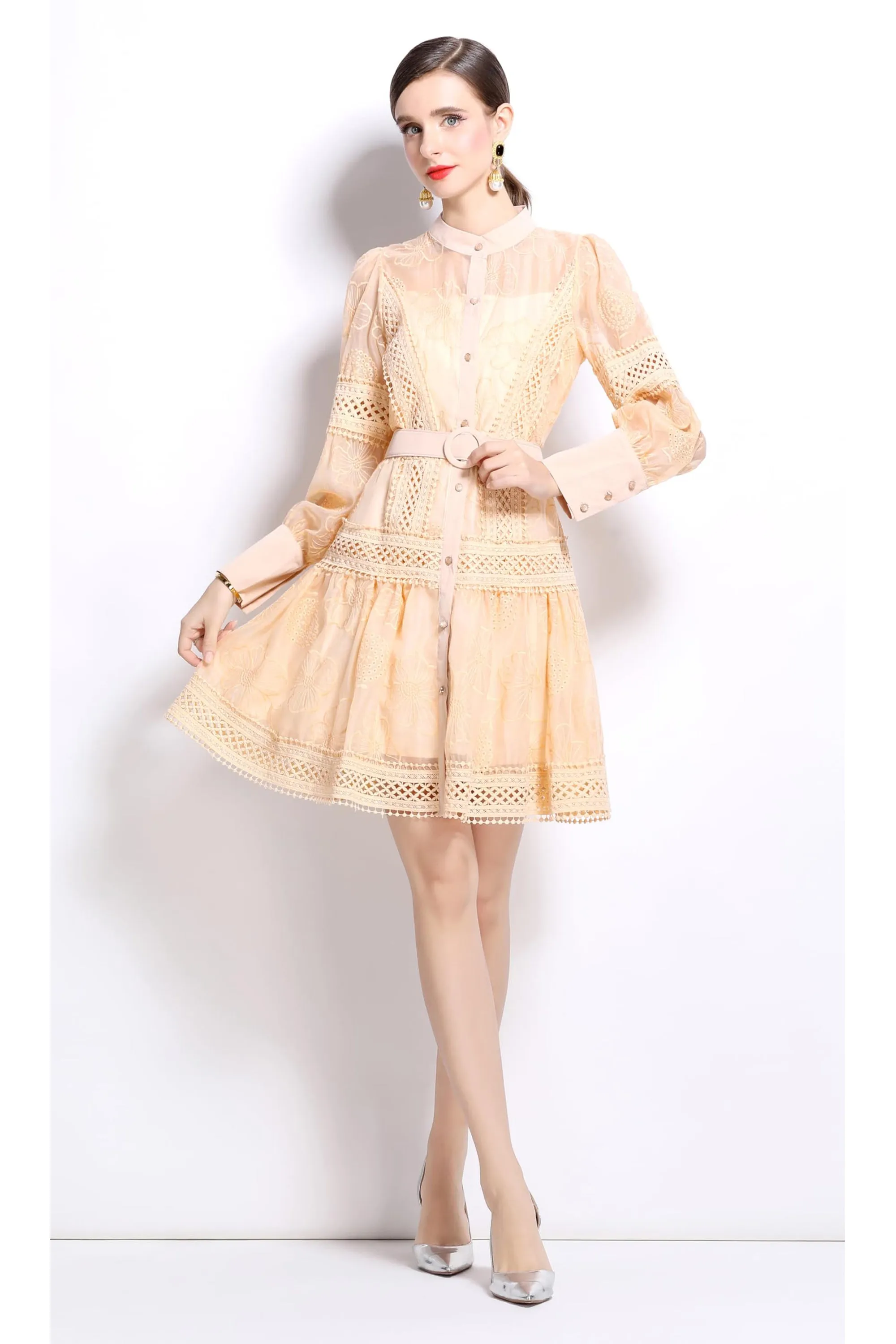 BK-Womens Hollow Lantern Sleeve Mini Dress