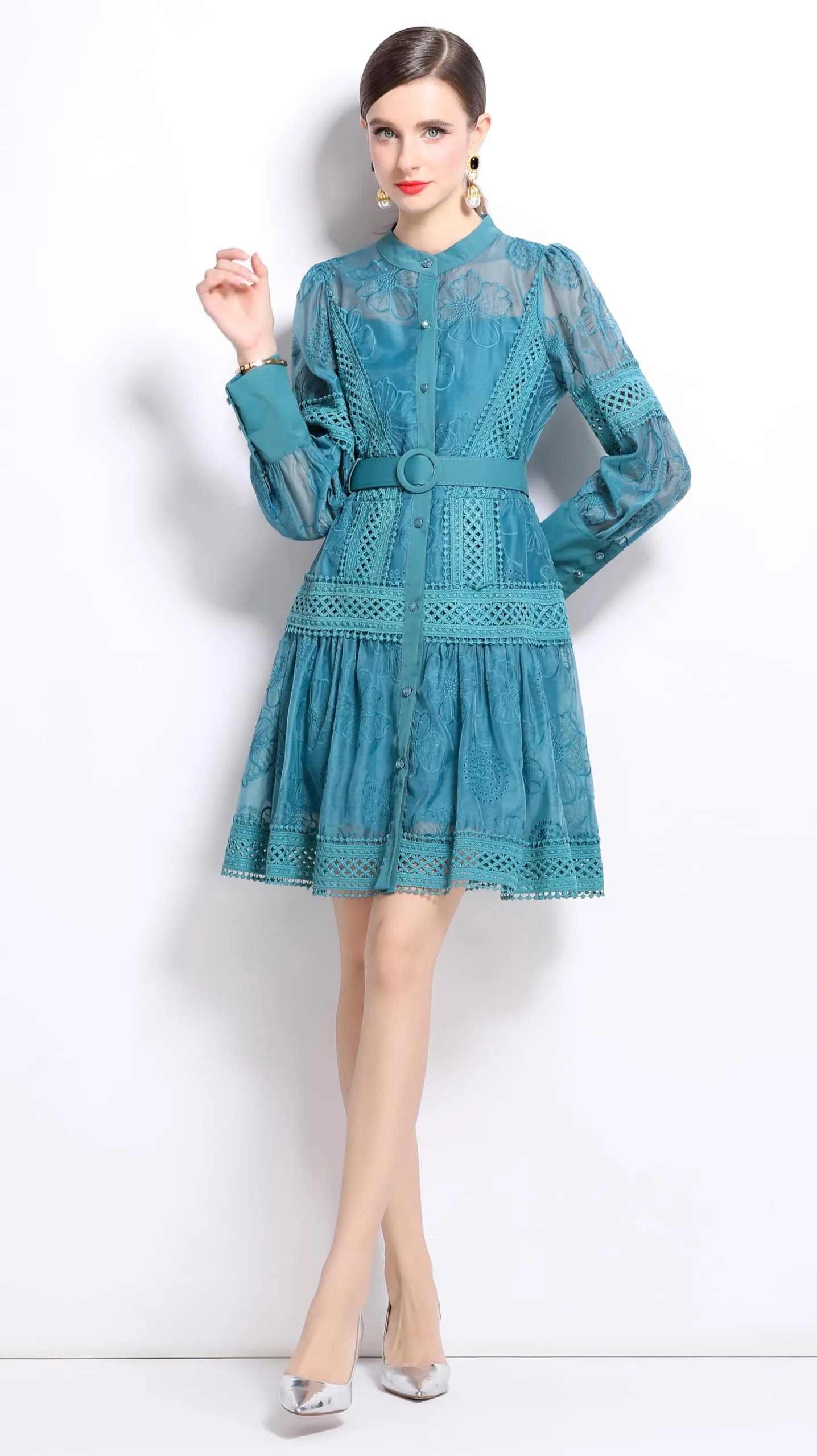 BK-Womens Hollow Lantern Sleeve Mini Dress