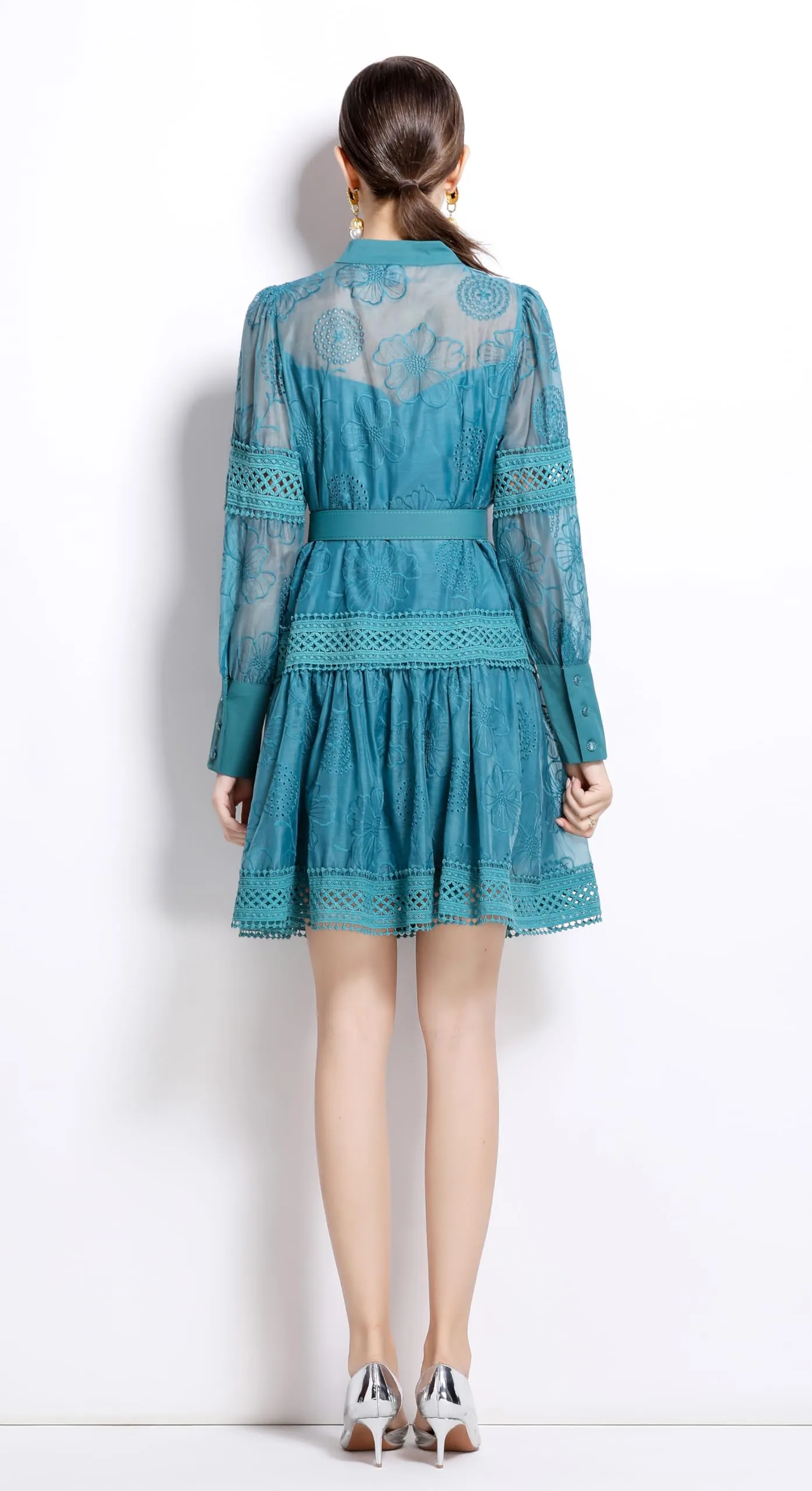 BK-Womens Hollow Lantern Sleeve Mini Dress