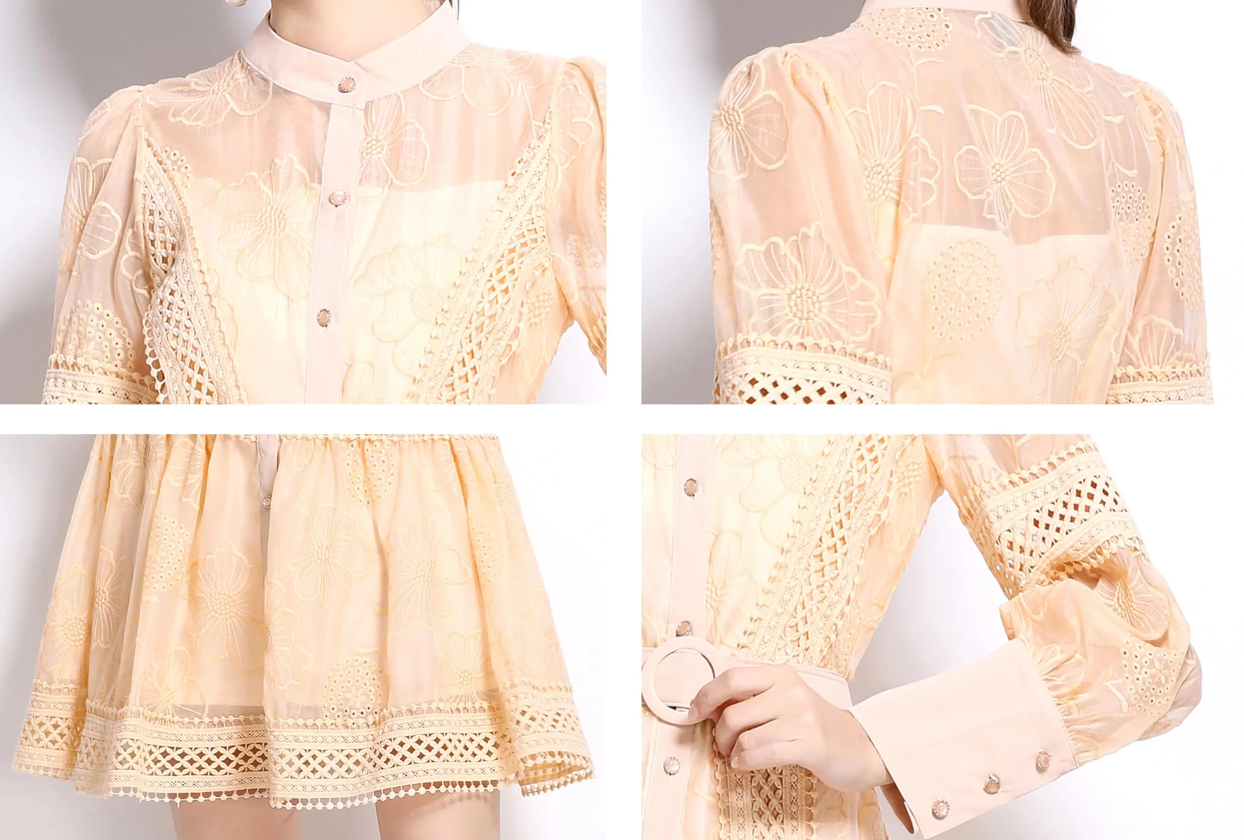 BK-Womens Hollow Lantern Sleeve Mini Dress