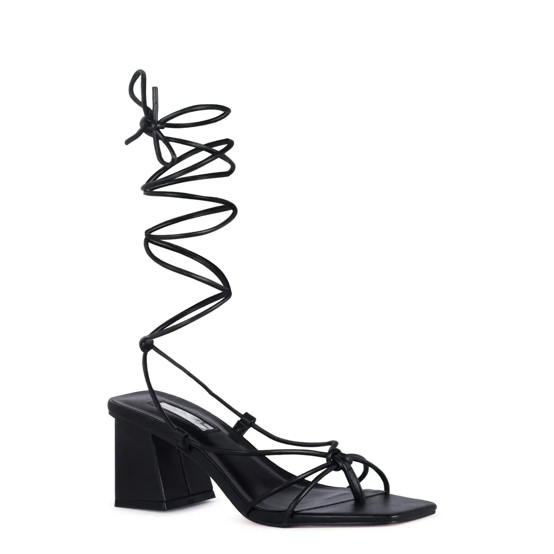 Black Tie-Up Block Heel Sandal