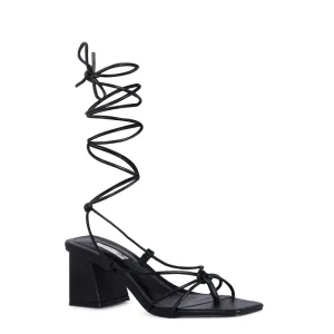 Black Tie-Up Block Heel Sandal