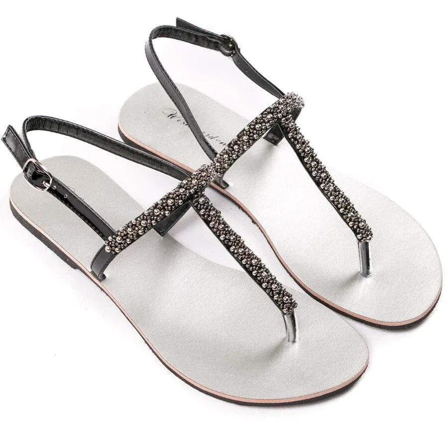 Boho Beaded Sandals Black