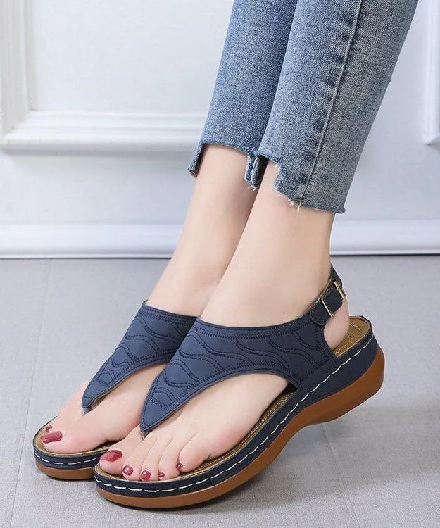 Boho Faux Leather Peep Toe Buckle Strap Splicing Blue Platform Sandals LY2692