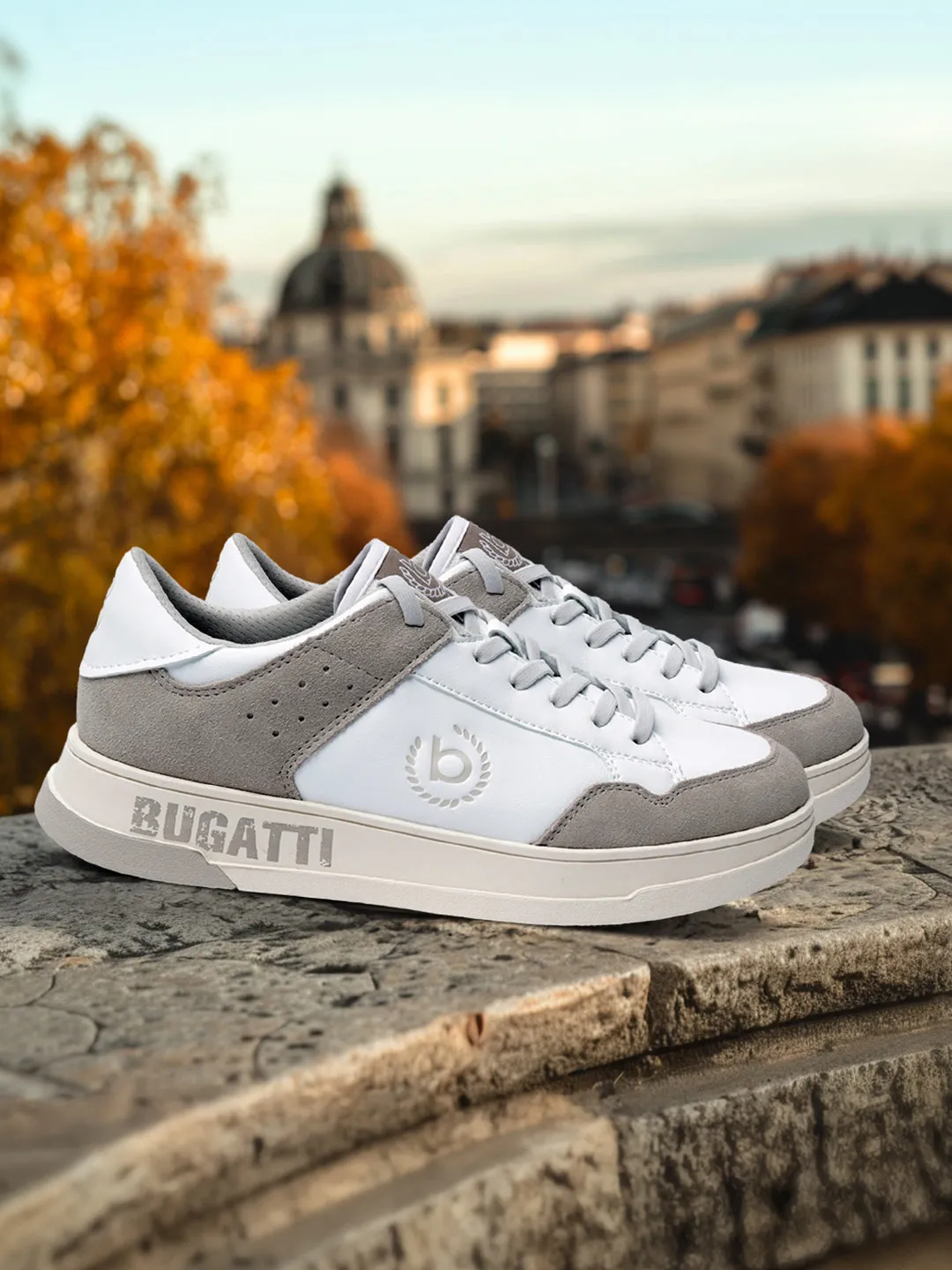 bugatti White & Beige Suede Sneakers