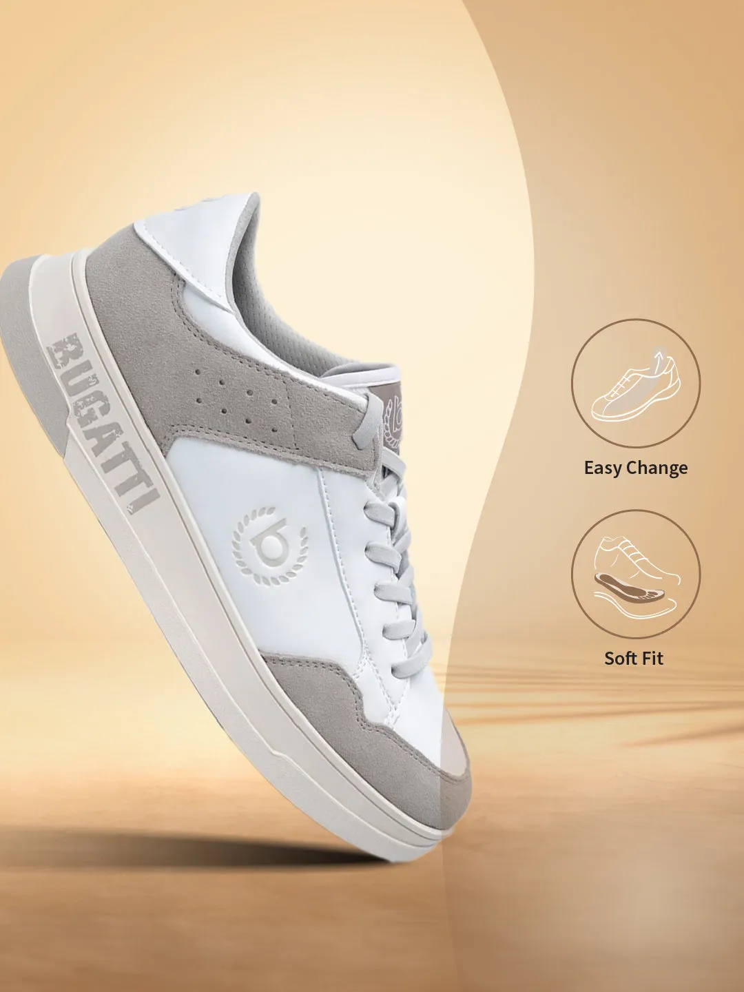 bugatti White & Beige Suede Sneakers