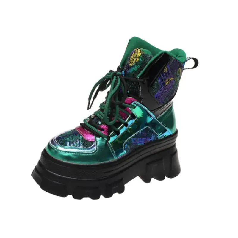 Colorful Sequined Platform Boots