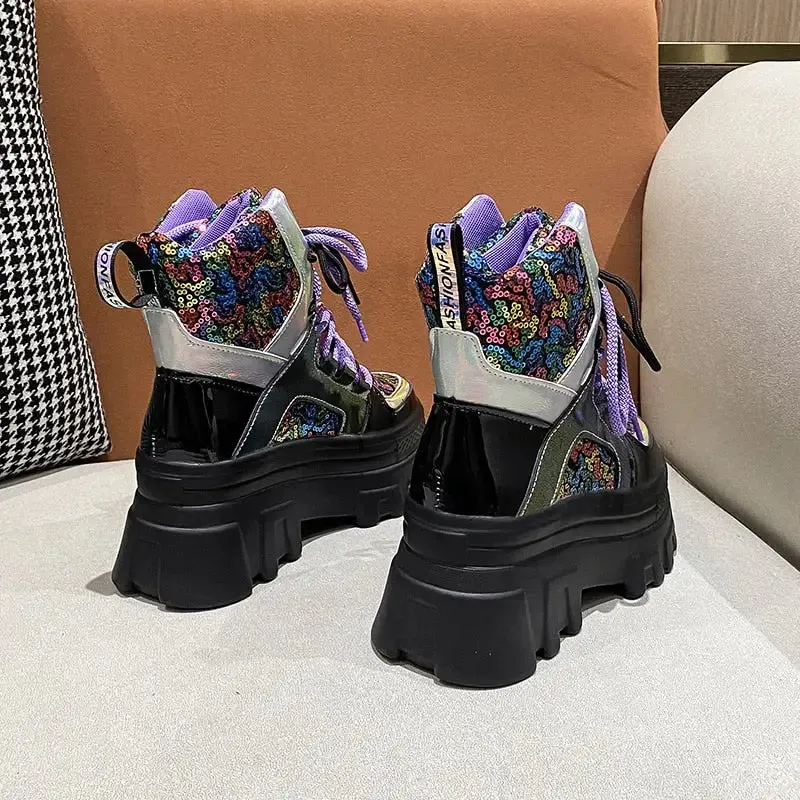 Colorful Sequined Platform Boots