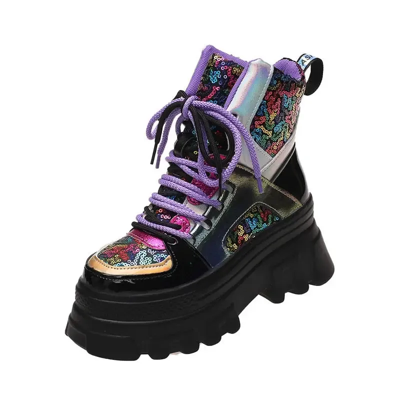 Colorful Sequined Platform Boots