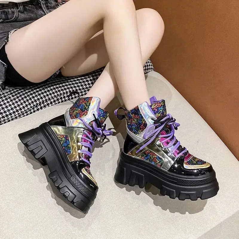 Colorful Sequined Platform Boots
