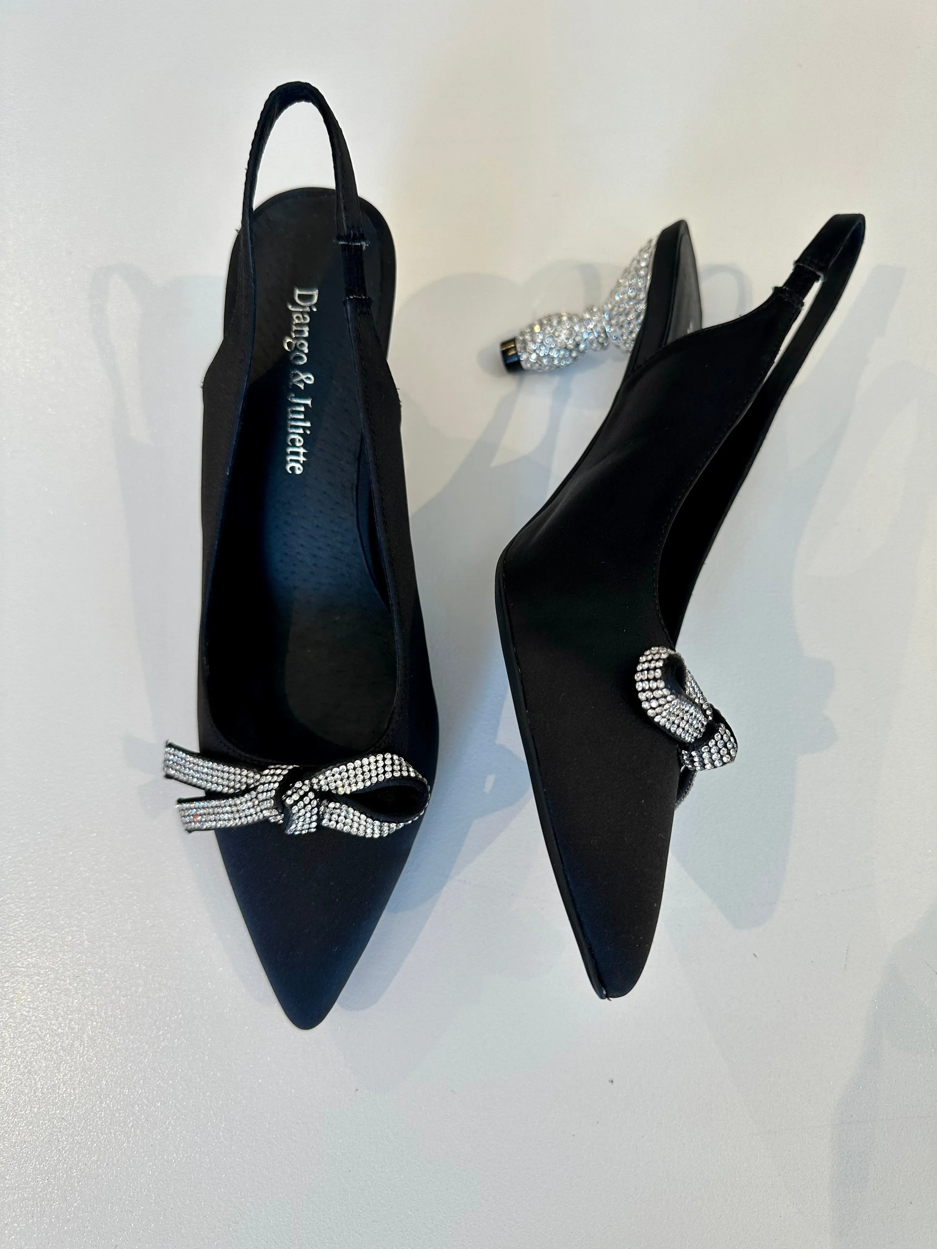 DJANGO & JULLIETTE Evitta Kitten Heel BLACK SATIN