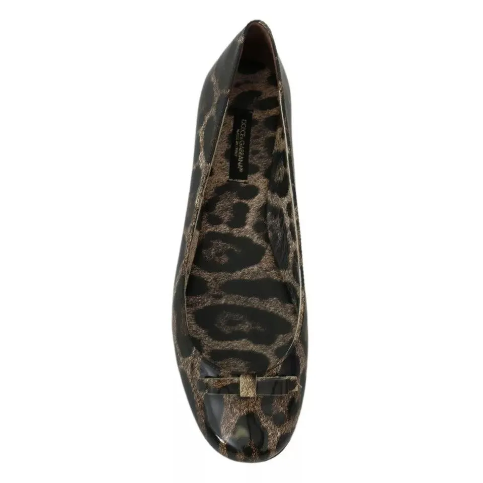 Dolce & Gabbana Brown Leopard Ballerina Flats Leather Shoes
