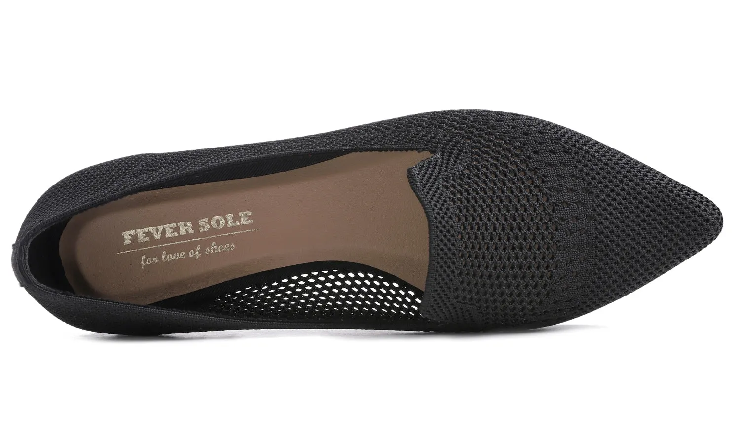 Feversole Women's Woven Fashion Breathable Knit Flat Shoes Pointed Loafer Black