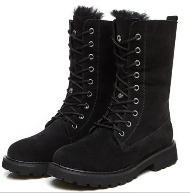 Lining Fur Lace-up Martin Boots Platform Western Boots