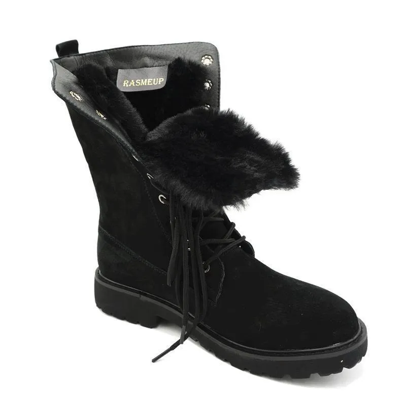 Lining Fur Lace-up Martin Boots Platform Western Boots