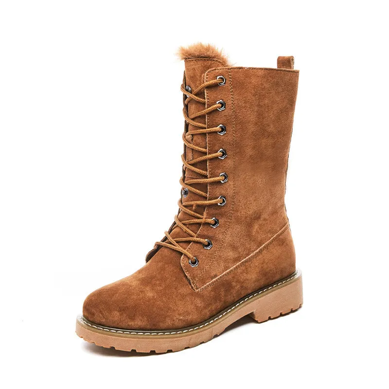 Lining Fur Lace-up Martin Boots Platform Western Boots