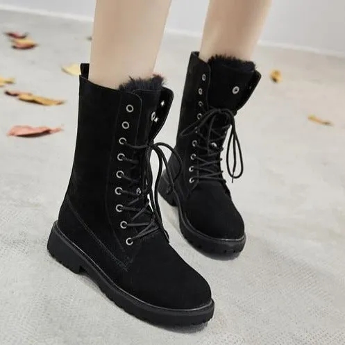 Lining Fur Lace-up Martin Boots Platform Western Boots