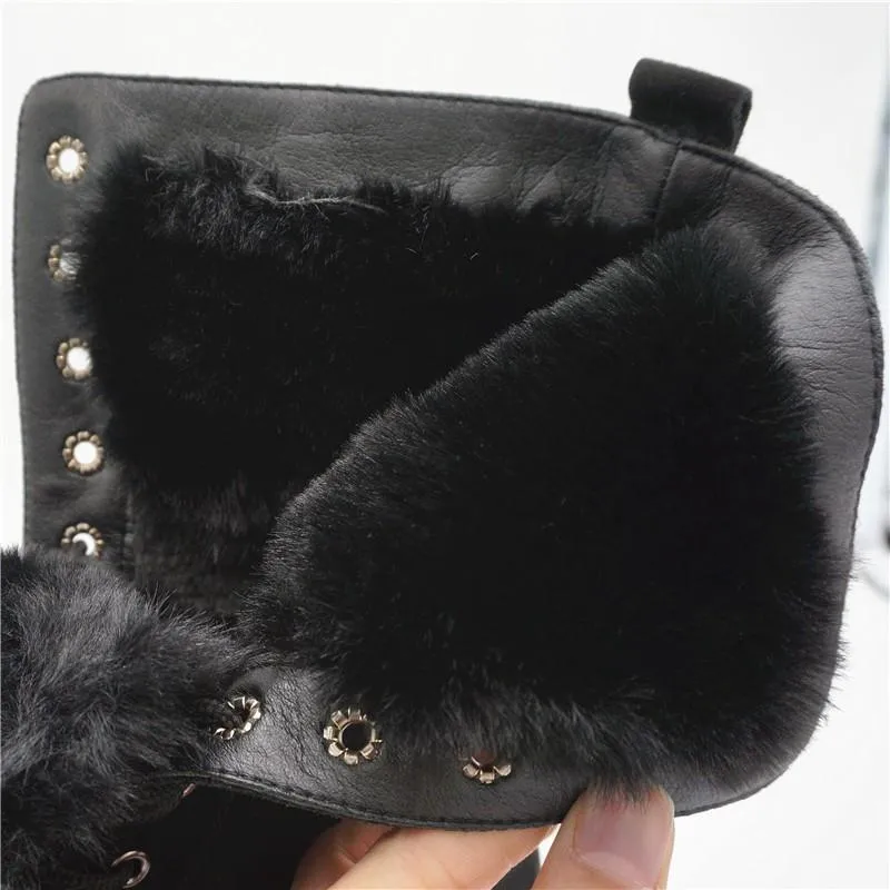 Lining Fur Lace-up Martin Boots Platform Western Boots