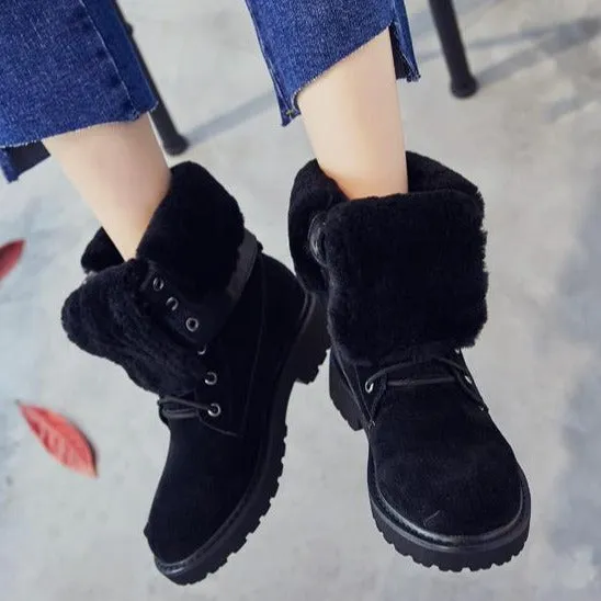Lining Fur Lace-up Martin Boots Platform Western Boots