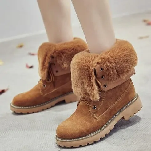 Lining Fur Lace-up Martin Boots Platform Western Boots