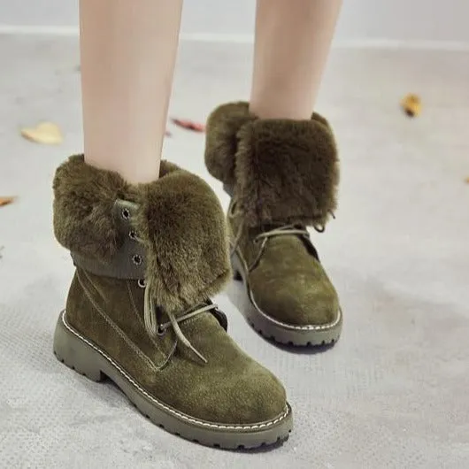Lining Fur Lace-up Martin Boots Platform Western Boots