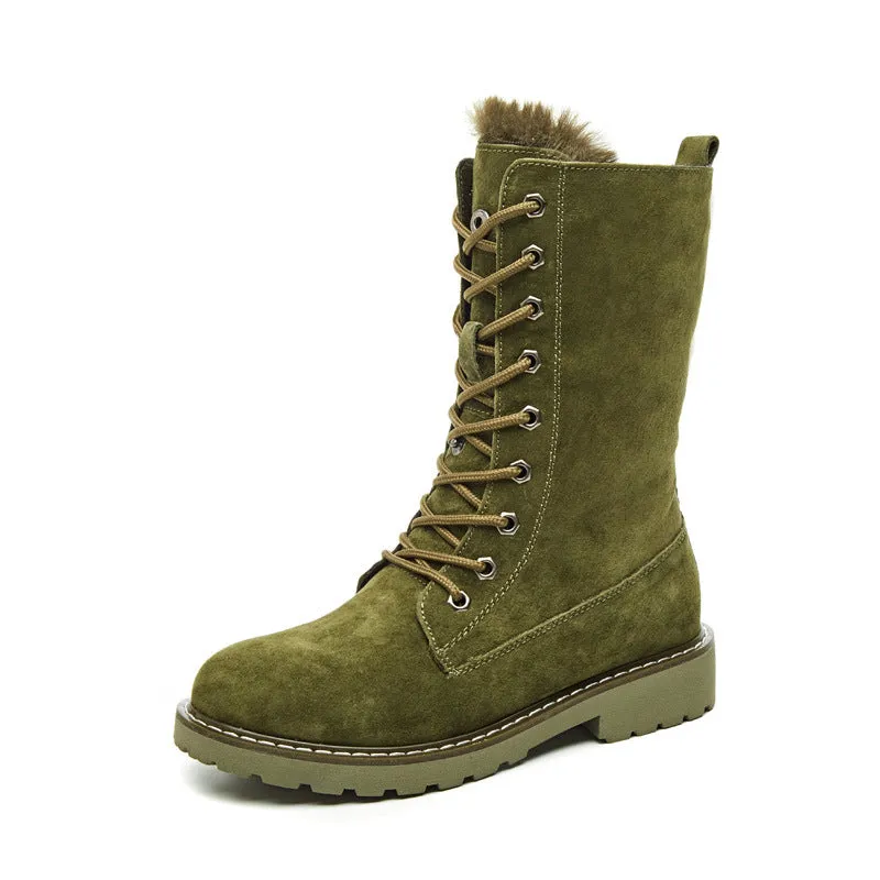 Lining Fur Lace-up Martin Boots Platform Western Boots