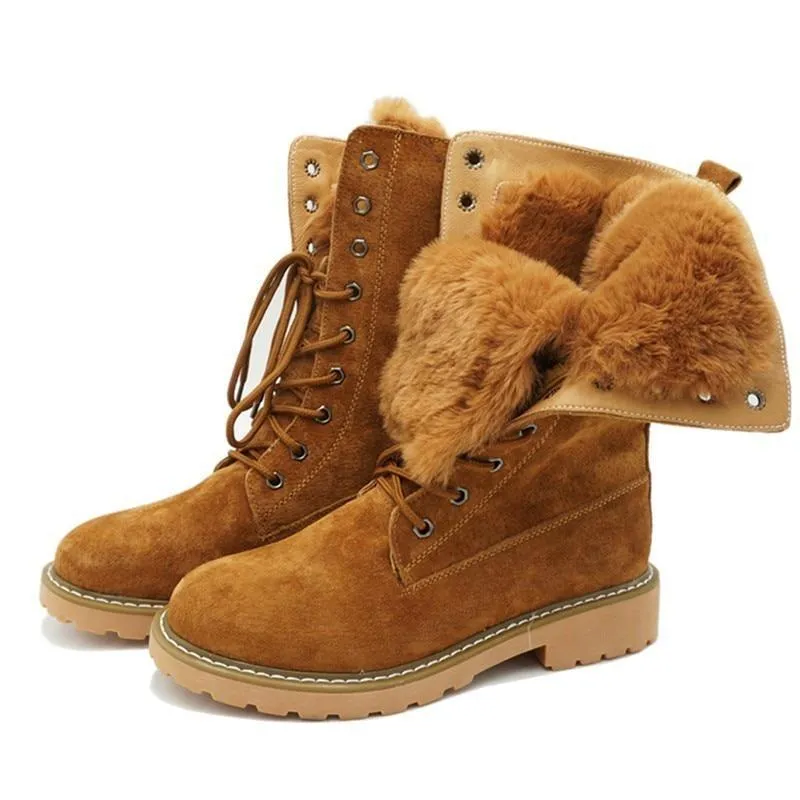 Lining Fur Lace-up Martin Boots Platform Western Boots