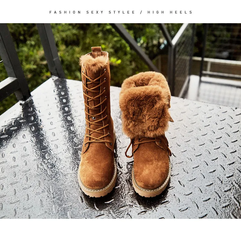 Lining Fur Lace-up Martin Boots Platform Western Boots