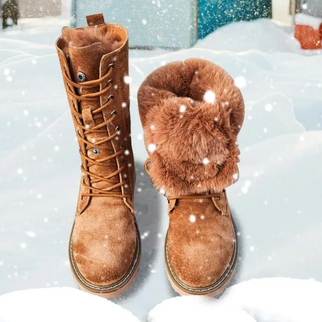 Lining Fur Lace-up Martin Boots Platform Western Boots