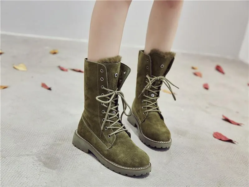 Lining Fur Lace-up Martin Boots Platform Western Boots