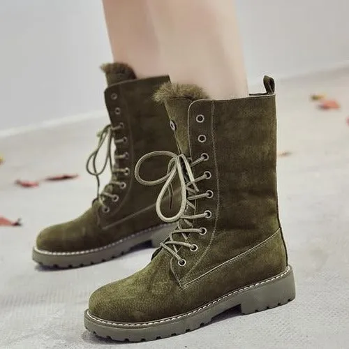 Lining Fur Lace-up Martin Boots Platform Western Boots