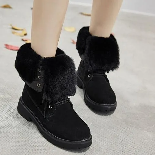 Lining Fur Lace-up Martin Boots Platform Western Boots