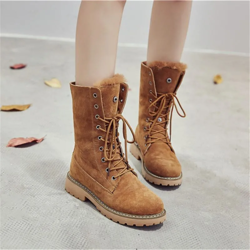 Lining Fur Lace-up Martin Boots Platform Western Boots