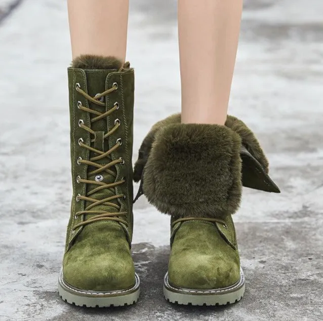 Lining Fur Lace-up Martin Boots Platform Western Boots