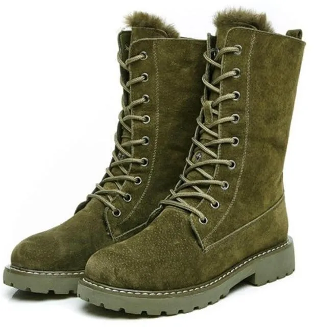 Lining Fur Lace-up Martin Boots Platform Western Boots