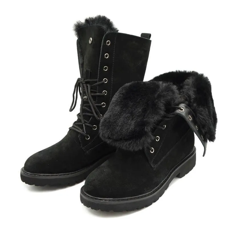 Lining Fur Lace-up Martin Boots Platform Western Boots