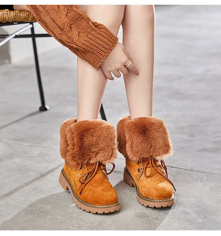 Lining Fur Lace-up Martin Boots Platform Western Boots