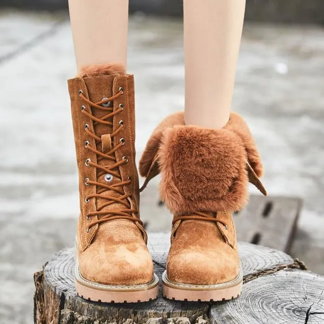 Lining Fur Lace-up Martin Boots Platform Western Boots