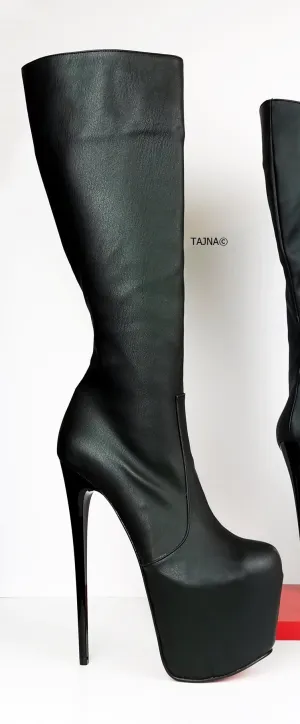 Mid-Calf High Heel Black Boots