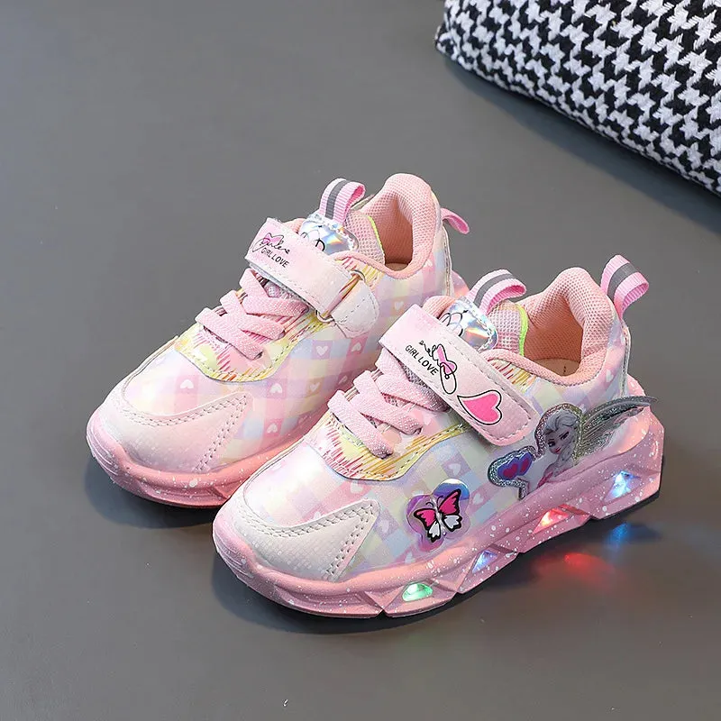 Pink Elsa Princess LED Lighting Sneakers for Baby Girls