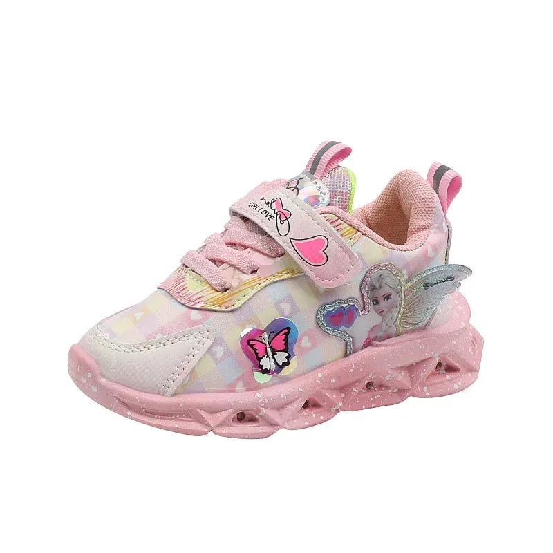 Pink Elsa Princess LED Lighting Sneakers for Baby Girls