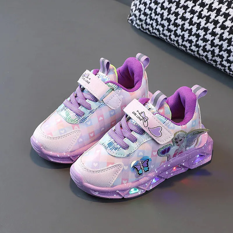 Pink Elsa Princess LED Lighting Sneakers for Baby Girls