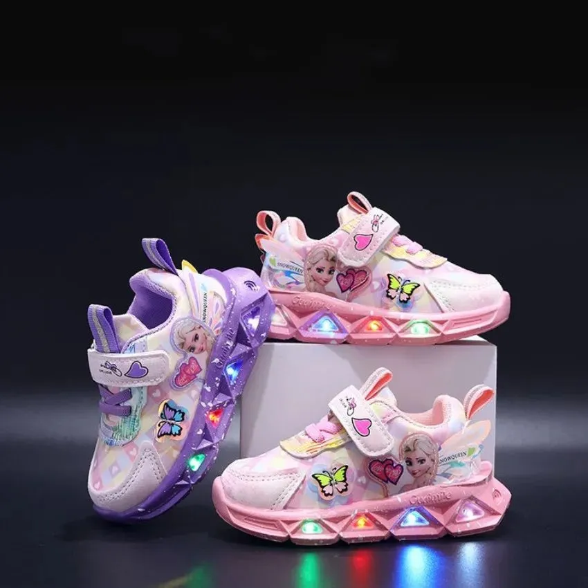 Pink Elsa Princess LED Lighting Sneakers for Baby Girls