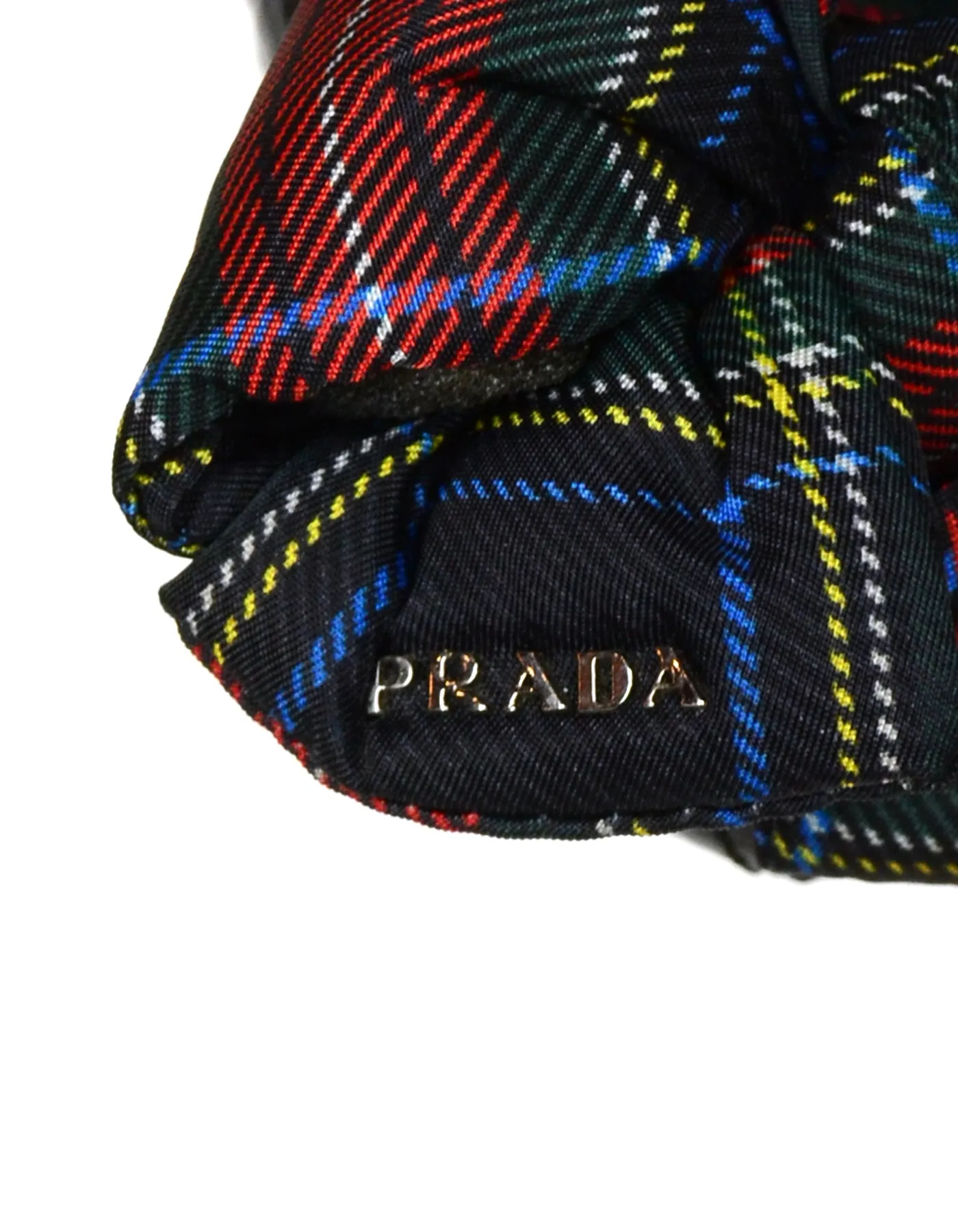 Prada Black Patent Leather Flats with Plaid Bow sz 36.5