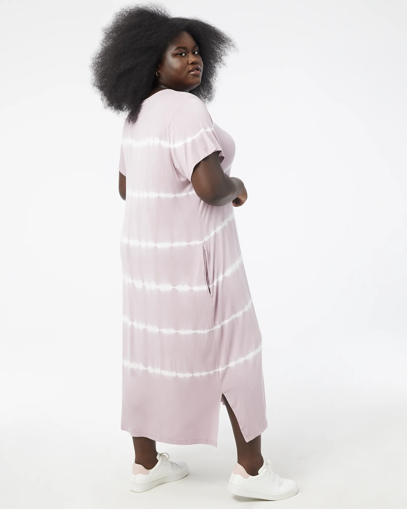 Stephanie Crew Neck Tie Dye Midi Dress | Mauve / White